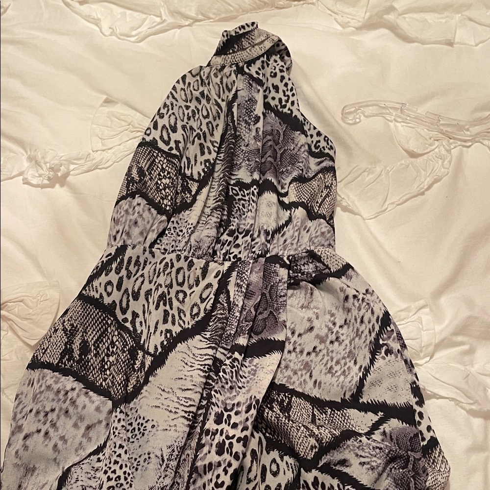 PrettyLittleThing Animal Print Dress - Black and Gray